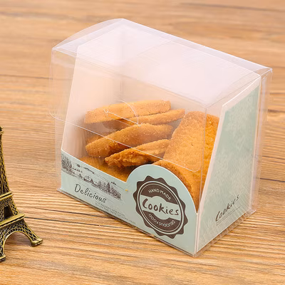 Caja de plástico plegada PET con tarjeta de papel para panadería.